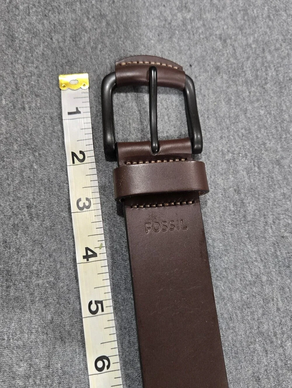 Fossil Mens Size 34 Brown Genuine Leather Casual Belt Black Square Buckle Basic